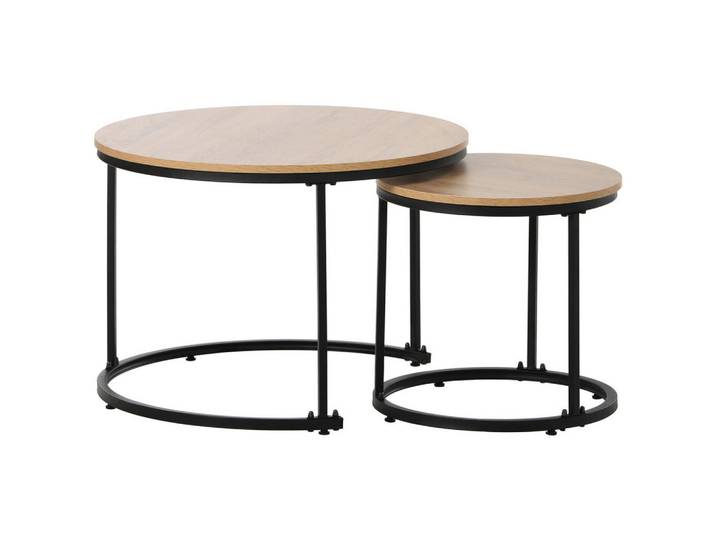 Flieks Couchtisch SET 2-Teilig Rund Nestform Beistelltisch Eiche, Braun, Holz, 80x12x80 cm, Wohnzimmer, Wohnzimmertische, Couchtische