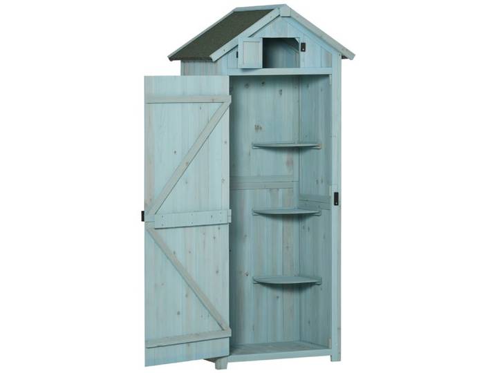 Armoire de jardin Armoire avec planchers et fenêtres Bois en bleu clair et vert En bois toit asphalté pour jardin & terrasse