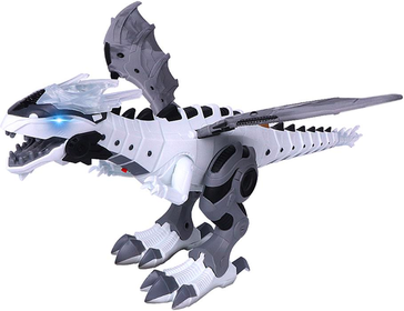 Playful Picks Fire Breathing Roaring Dragon Toy Interactive Walking Dinosaur White