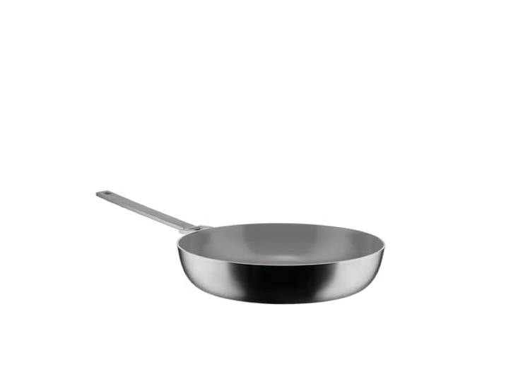 Alessi Convivio DC114/28 - Trilamin-Bratpfanne mit Langem Stiel, Geeignet für Induktion, Edelstahl und PVD, Keramische Antihaft-Innenbeschichtung, 28 cm, Satiniert