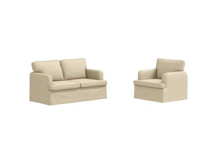 IBUQDDV Sofa Set 2 STK. Creme Stoff Modulares Ecksofa Metallrahmen, Holzarmlehnen, Schaumstoffkissen, Faserkissen, Wohnzimmer, Schlafzimmer, leichte Beine, atmungsaktiver Stoff