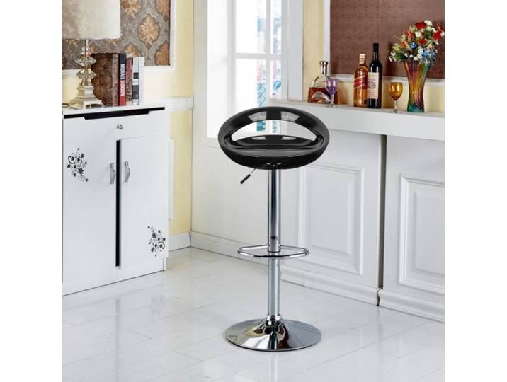 Tabouret de bar - Goddess - Siège ergonomique et dossier rond - Réglable - Noir