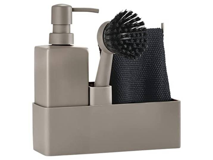 Zone Denmark Set de 4 Accessoires pour Lave-Vaisselle avec Distributeur de Savon/Distributeur de Liquide Vaisselle\, Chiffon et Brosse à Vaisselle\, 19 x 6 x 20\,5 cm\, Taupe