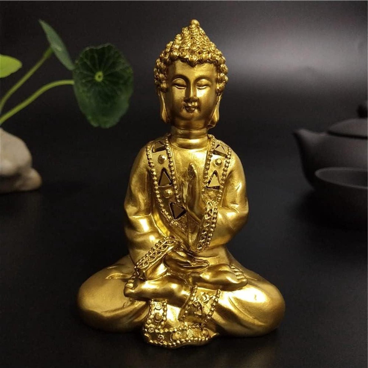Handgemaakt Buddha Meditatie Beeldje Ornament voor Huis Decoratie - Goud - Hoogte: 9 cm