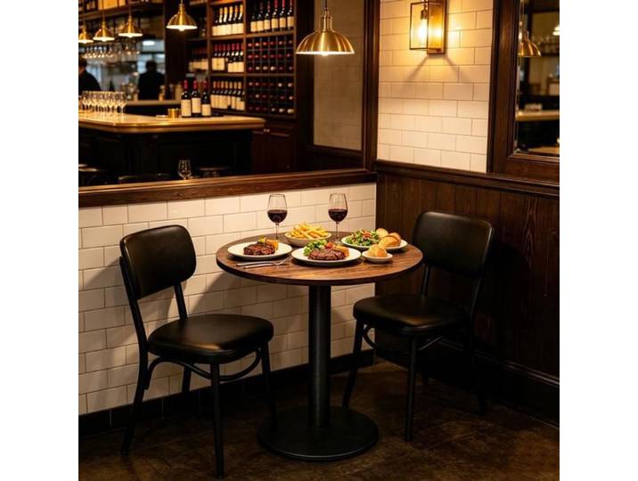 PIPIPOXER Table de bar ronde table bistrot café wine bar plateau imitation bois table commerciale Petite style industriel 60x60x75
