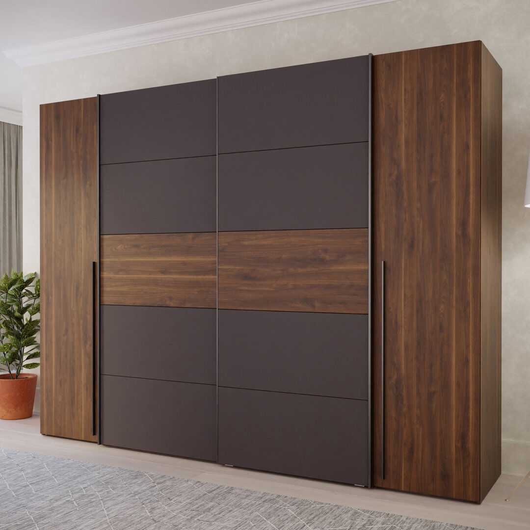 Zipcode Design Debarr 4 Door Wardrobe Brown/Grey 210.5cm H x 270.3cm W x 61.2cm D