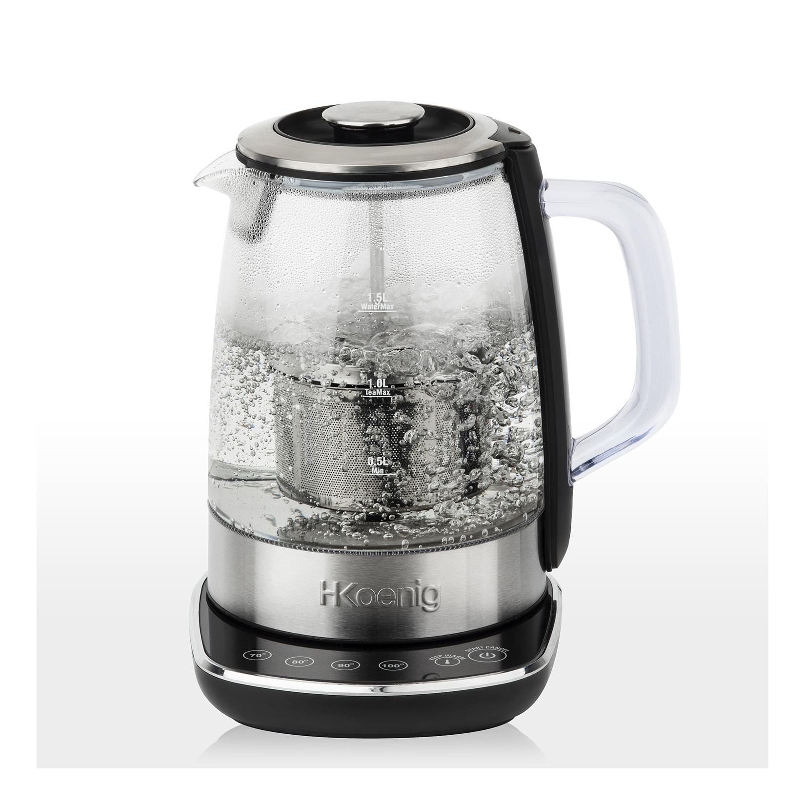 H.Koenig Instant T Teekanne / Elektrischer Glas-Wasserkocher TI600 / mit Edelstahl-Teefilter