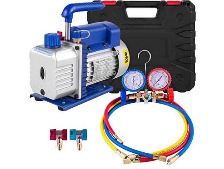 VEVOR Vacuümpomp 4 CFM, koelkastvacuümpomp 230 V, voor recirculatiesysteem met slangen en meter