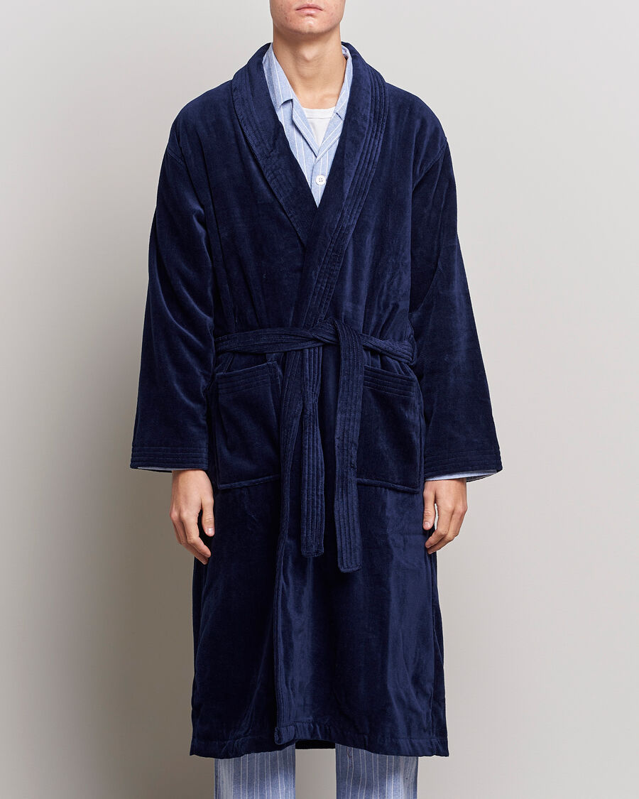 Derek Rose Cotton Velour Gown Navy men XXL Blå