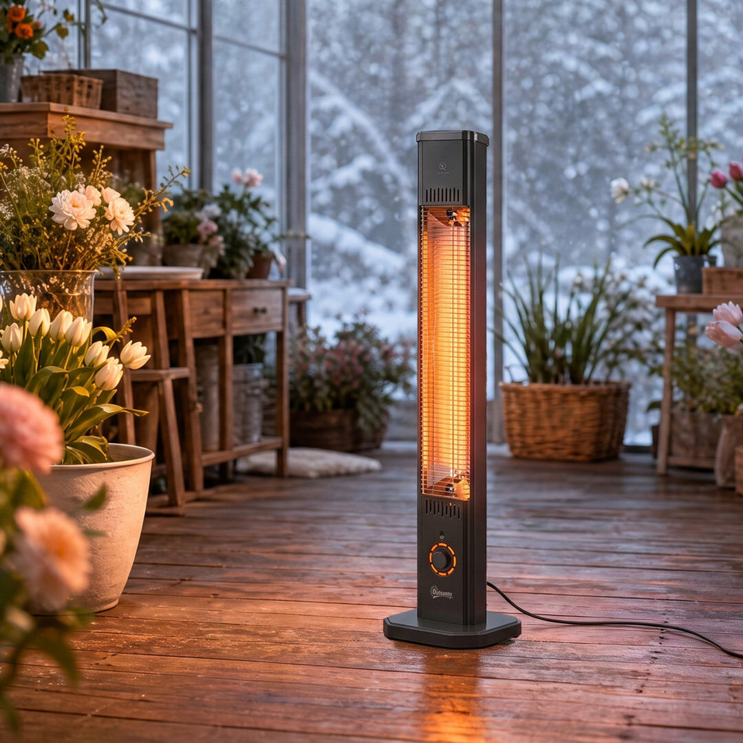 Outsunny 2000 W Electric Infrared Patio Heater with Cover, IP65, Black Black 104.6cm H X 30.5cm W X 25cm D