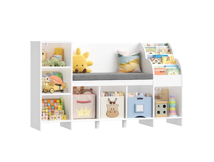 Bibliothèque pour enfants, unité de rangement pour jouets de 138,5 cm avec banc de lecture