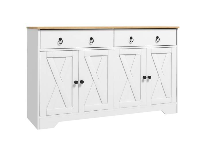 Buffet 2 portes multi-rangement style rural chic blanc aspect bois