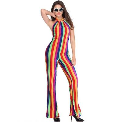 Retro Vintage 1970er Schlaghosen-Jumpsuit Schlaghosen Disco Regenbogen Gestreift Kostüm Damen Halloween Karneval Musikfestival Pride Parade Pride-Monat Erwachsene Jumpsuit Sommer