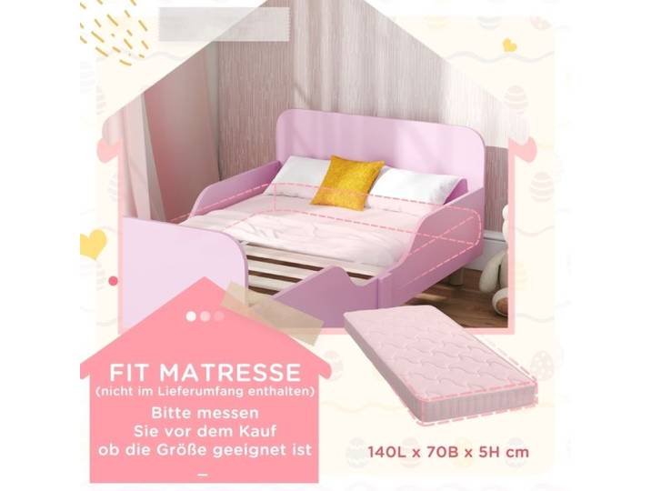 Lit pour enfants Einzelbettrahmen für Kinder Grille protectrice Petit lit pour enfants MDF sans matelas rose