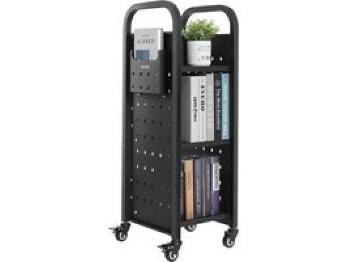 VEVOR Bücherwagen, 100 kg Tragkraft, Bibliothekswagen, 32 x 35 x 93,5 cm, einseitiges L-förmiges Bücherregal mit Doppelbremsrollen, Bücherregalwagen für Wohnzimmer, Büro, Schule, Schwarz