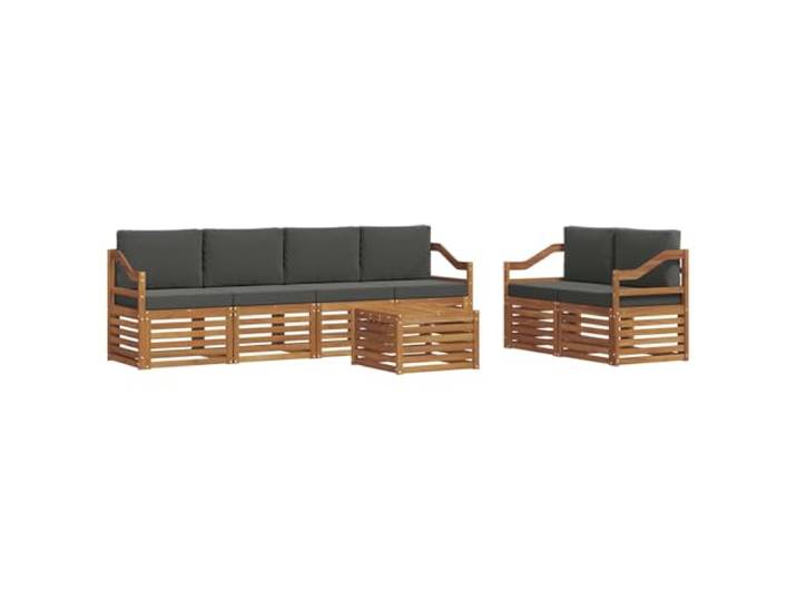 PUGYNBK 7-teiliges Wohnzimmer-Set aus Akazienholz Langlebiger, modularer Naturlack und Anthrazit für Garten oder Terrasse