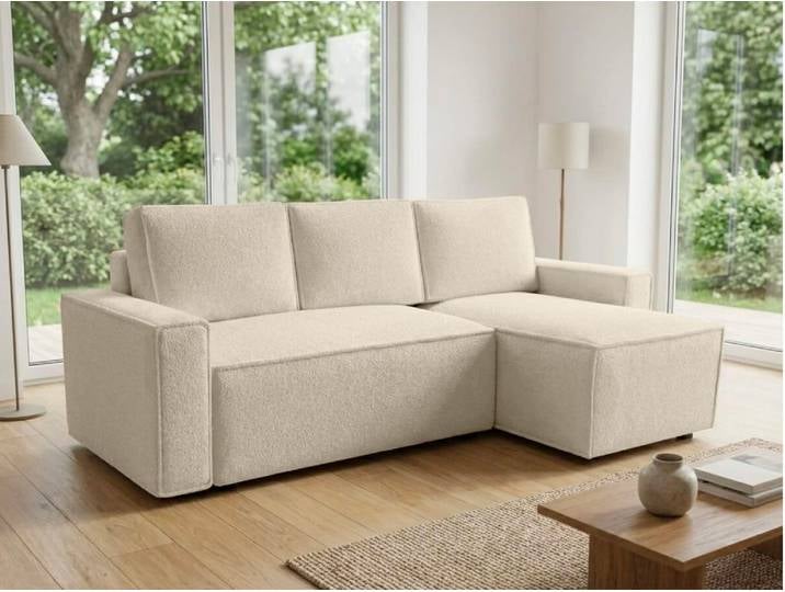 ANGEBOT Ausziehbares zweiseitiges Ecksofa SMART BOUCLE 232x143 cm, cremefarben II. Wahl