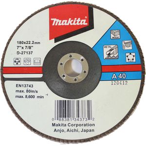 Makita Fächerschleifscheibe D-27137, Ø180mm, Körnung 40, gewinkelt, für Metall, Holz