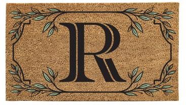 Evergreen "28 in. x 16 in. Monogram Coir Mat, Letter ""R"""