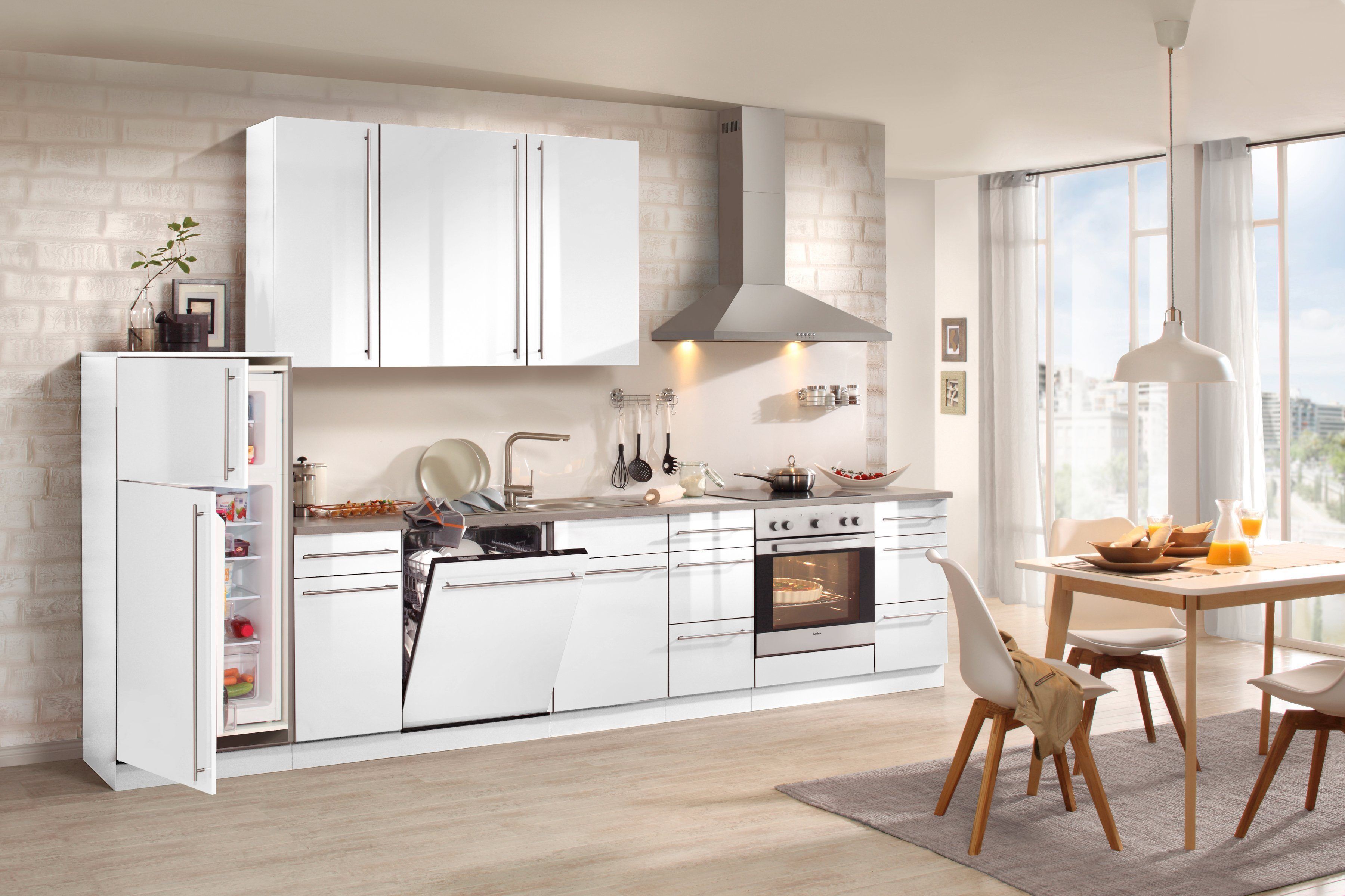 Spülenschrank WIHO KÜCHEN "Chicago", weiss (front: weiß glanz, korpus: weiß, arbeitsplatte canvas grau), B:110cm H:85cm T:60cm, Schränke, Spülenschrank, 110 cm breit, inkl. Tür/Sockel für Geschirrspüler front: weiß glanz, korpus: weiß, arbeitsplatte canva