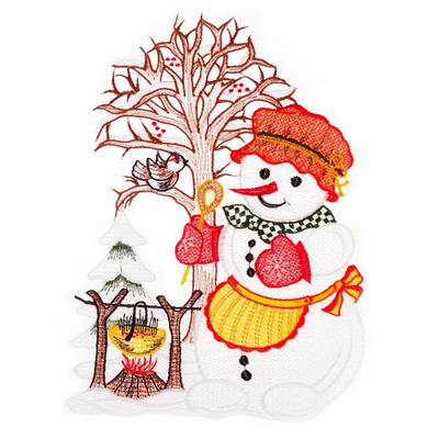 Fensterbild "Fensterbild "Schneefrau" farbig", bunt, B:18cm H:27cm, Polyester, W. REUTER & SOHN - PLAUENER SPITZE, Fensterbilder