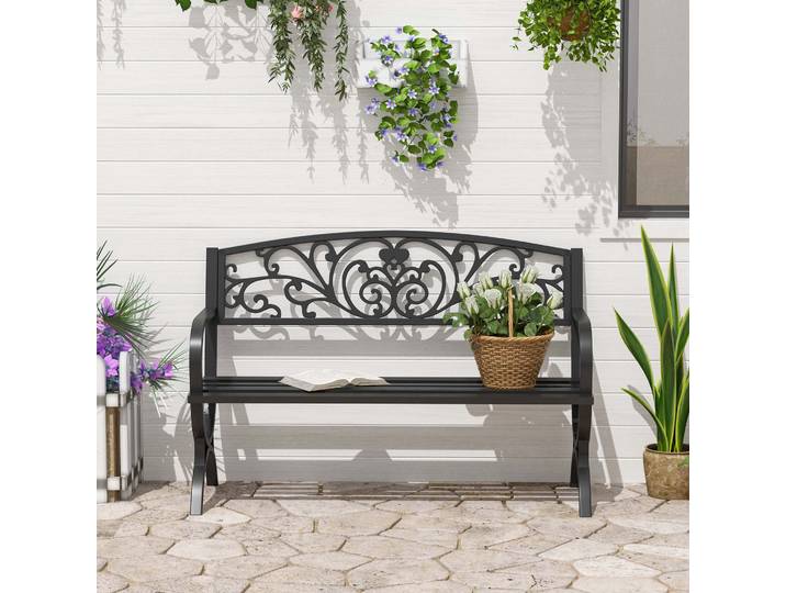 Outsunny Banc Jardin 3 Places Acier Noir 127cm