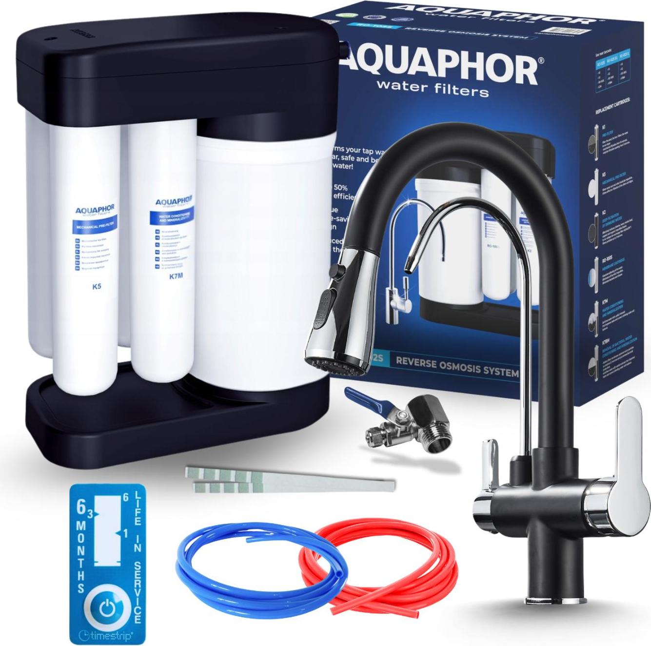 3-Wege Küchenarmatur Nordic mit Umkehrosmose Morion 102S RO, separater Auslauf für gefiltertes Wasser, herausziehbare Brause, drehbarer Auslauf, Chrom