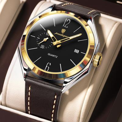 Modern Mode Marketplace Classic Leather Mens Quartz Watch Business Waterproof Sport Timepiece gold Black