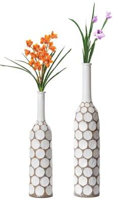 Uniquewise Decorative Contemporary Floor Vase White Carved Divot Bubble Design with Tall Neck