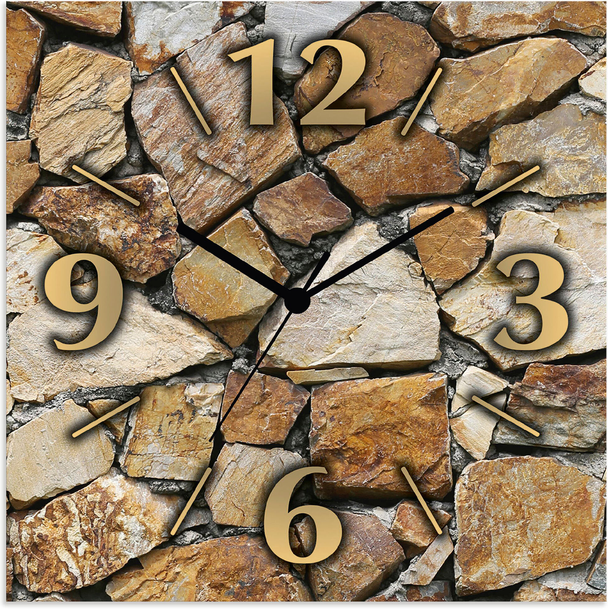 Wanduhr ARTLAND "Braune Steinwand", beige (natur), B:30cm H:30cm T:0,3cm, Wanduhren, Wanduhr, wahlweise mit Quarz- oder Funkuhrwerk, lautlos ohne Tickgeräusche natur B/H/T: 30cm x 30cm x 0,3cm, Quarzuhr