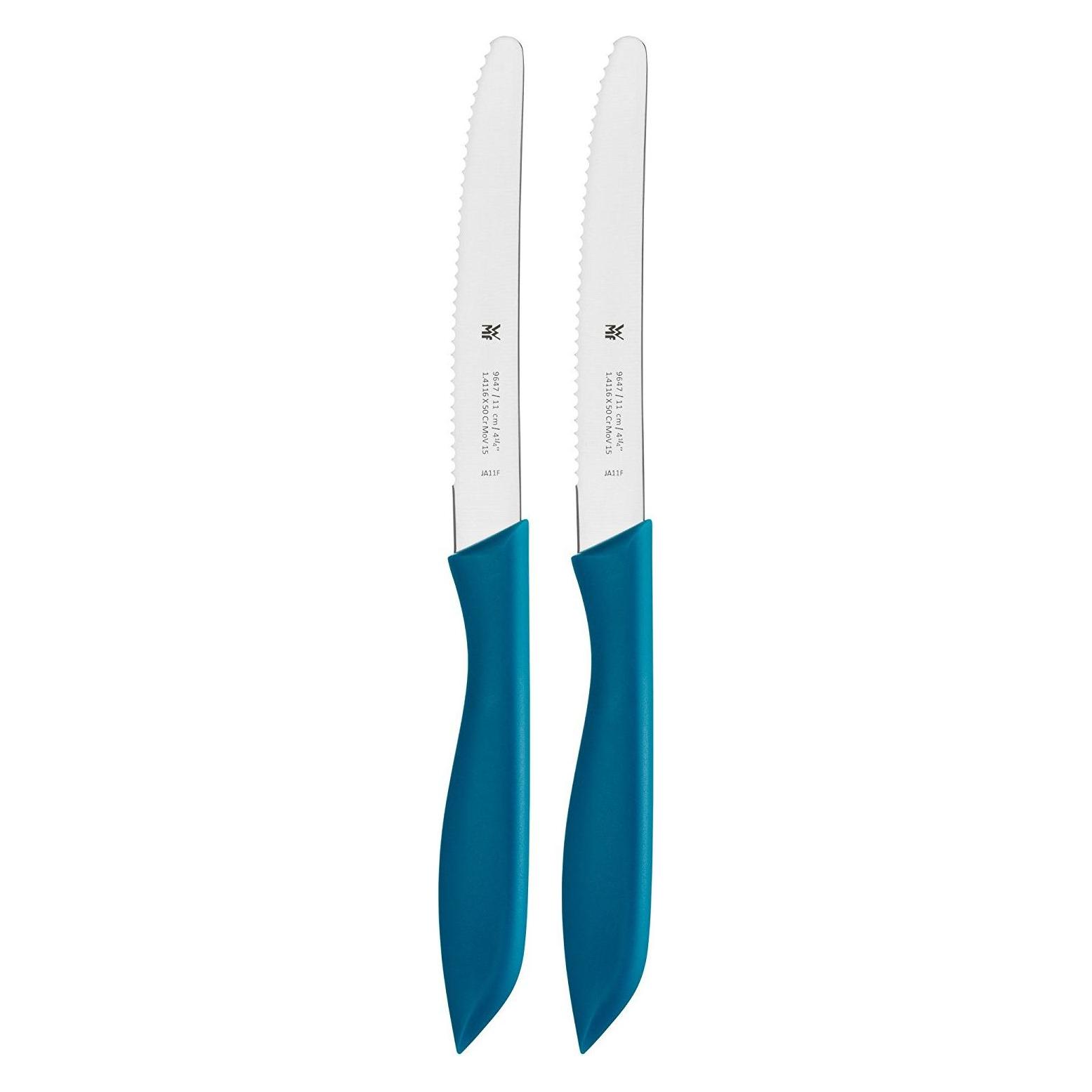 WMF Brotzeitmesser Brötchenmesser Frühstücksmesser Set 2tlg 23cm Wellenschliff blau (11 cm) (18.9647.3100)
