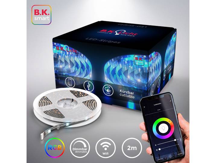 B.K.LICHT LED-Streifen, schwarz, Dioden 60 Stk., Gesamtlänge 2m, Lichterketten, Smart Home LED Stripe/Band 2m inkl. USB WiFi Appsteuerung, LED-Streifen