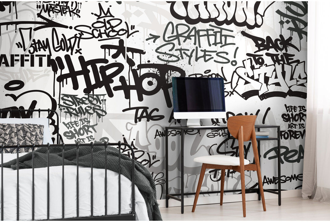 Lark Manor Mono Graffiti Matte Roll White 280cm L x 350cm W