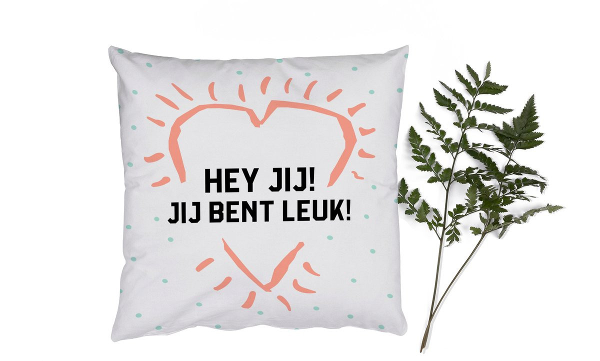 PillowMonkey Sierkussen met Quote Hey jij! Jij bent leuk! - 50 x 50 cm