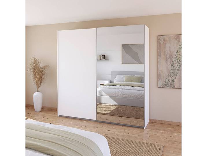 Schwebetürenschrank - Spiegel 226cm Weiß/Alpinweiß