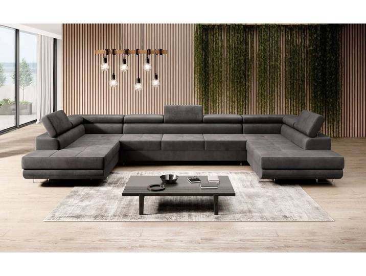 Designer Sofa Taormina mit Schlaf- und Klappfunktion in Samt - Samt - Anthrazit - Luxusbetten24