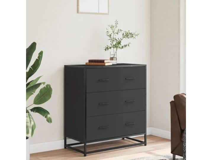 KTHLBRH Sideboard 68 x 35 x 76 cm Schwarz Spanplatte Metall 3 Schubladen, stabile Ausführung, praktische Griffe, 50 kg Gesamtkapazität