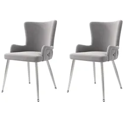 STILVORA Esszimmerstuhl 2er Set Samt Grau+Silber 85x47x49 cm mit Metallbeinen modern und bequem, vielseitig als Dining und Lounge Stuhl, einfache Montage