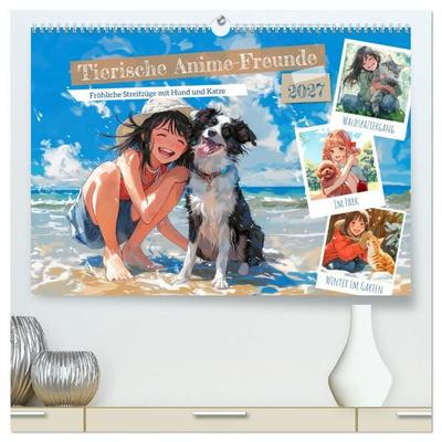 Tierische Anime-Freunde - Fröhliche Streifzüge mit Hund und Katze (hochwertiger Premium Wandkalender 2027 DIN A2 quer), Kunstdruck in Hochglanz