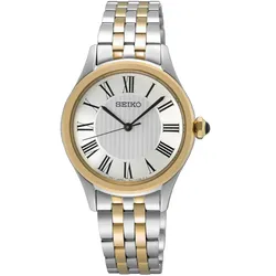 Seiko Classic Quarz 30 mm Goldfarben Silber Damenuhr SUR612P1