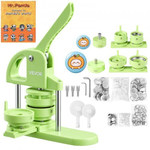 VEVOR knopenmachine groen met 200 stuks onderdelen, geschikt voor 32/58 mm badges, speldjes, koelkastmagneten en sleutelhangers, inclusief cirkelsnijder en sjabloon