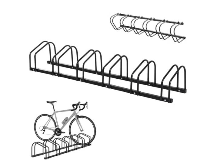 HOMCOM Râtelier 6 Vélos Pneu 65 mm VTT Enfants BMX 179 x 33 x 27 cm Noir Range-Vélos\, Support de Rangement\, Sol ou Mural\, Acier
