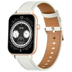 Colmi C28 Smartwatch in Gold with a White Leather Strap (ohne SIM), Smartwatch