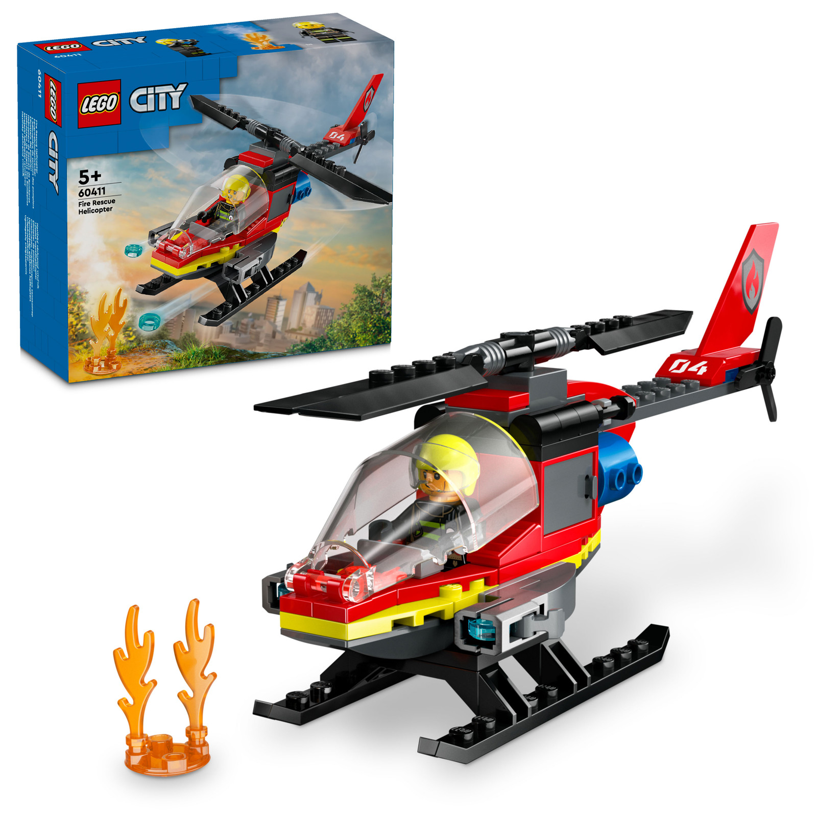 LEGO City Fire Rescue Helicopter 60411 met brandweerman minifiguren