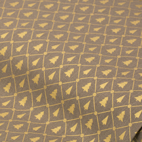 Baumwollstoff Weihnachtsbäume & Rauten "Mona", taupe-gold