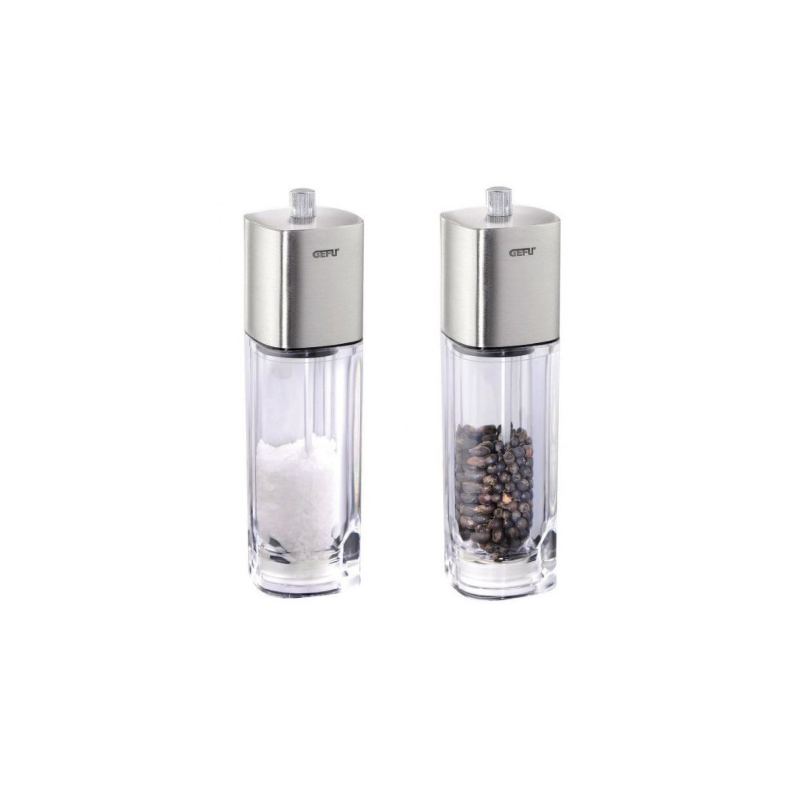 Gefu Dueto Set van 2 Transparante Acryl Peper- en Zoutmolens, 18 cm