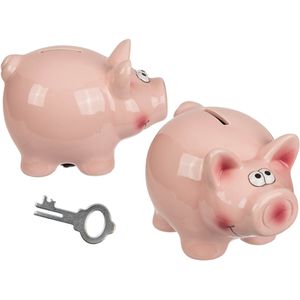 Out-of-the-Blue Sparschwein Schwein mit Schloss, rosa, mit Schlüssel, aus Keramik, 16 cm