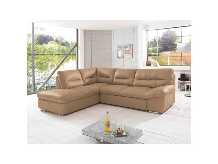 Ecksofa Doug mit Ottomane Braun/Braun Echtleder Ramsa 268 x 87 x 216cm Ottomane davorstehend links Modern