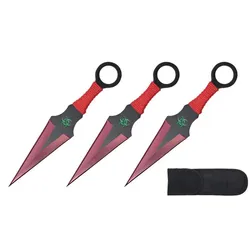 Kunai 3er Set Wurfmesser rot mit Nylon Scheide
