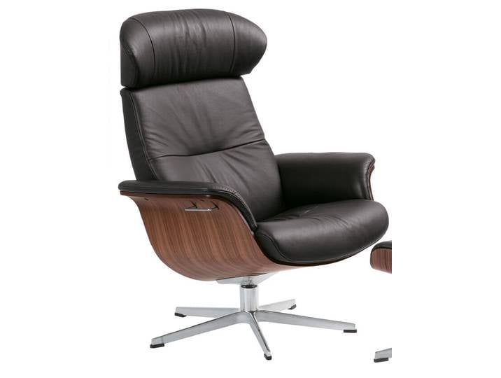 Relaxsessel TIMEOUT 2C Lederbezug schwarz Schale Nussbaumfurnier